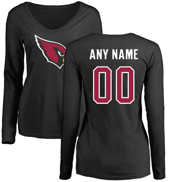 Women Arizona Cardinals NFL Pro Line Black Custom Name and Number Logo Slim Fit Long Sleeve T-Shirt->nfl t-shirts->Sports Accessory